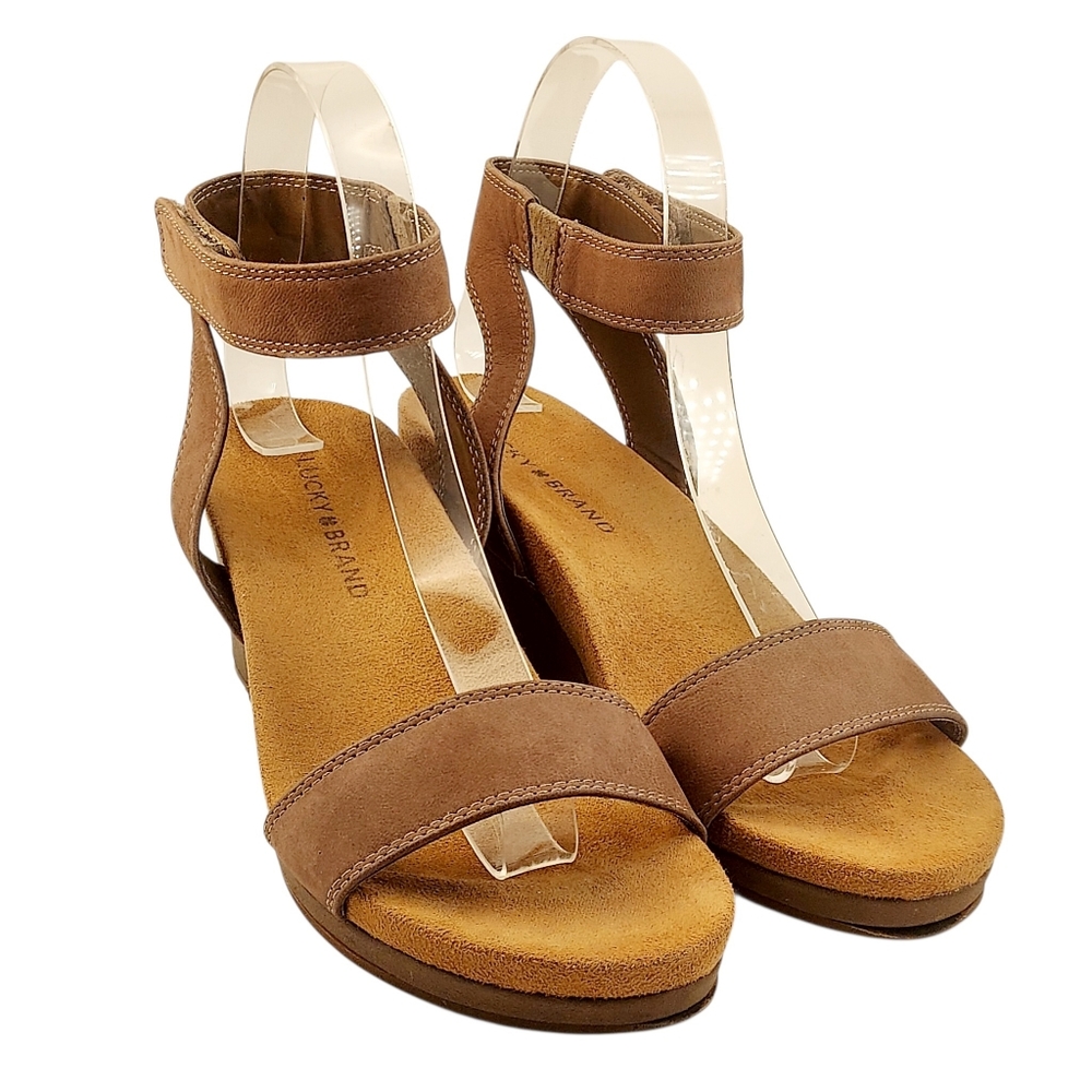Lucky Brand LP-Kamoa 6.5 M / 37 Leather Platform Wedge Boho Sandals NWOT NEW